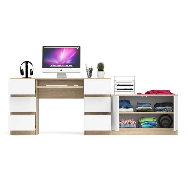 Двухтумбовый компьютерный стол Мори МС-2 с широкой тумбой на 900 цвет дуб сонома/белый