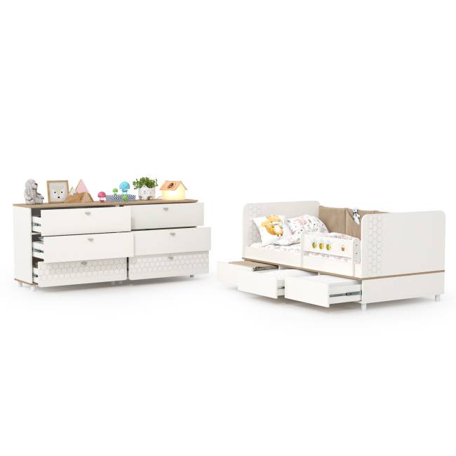 Кровать в детскую Эйп с комодами на три ящика цвет белый/дуб белый