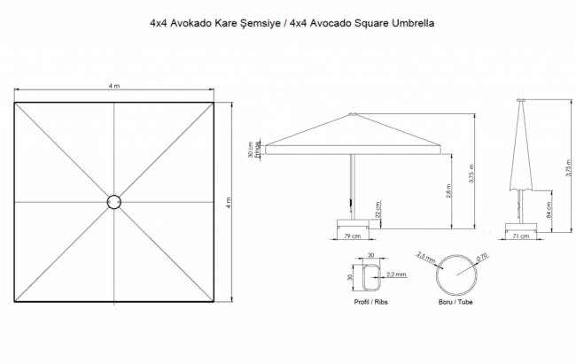 Зонт профессиональный 4х4 м Avocado бежевый 4000х4000 мм Зонт профессиональный 4х4 м Avocado бежевый 4000х4000 мм