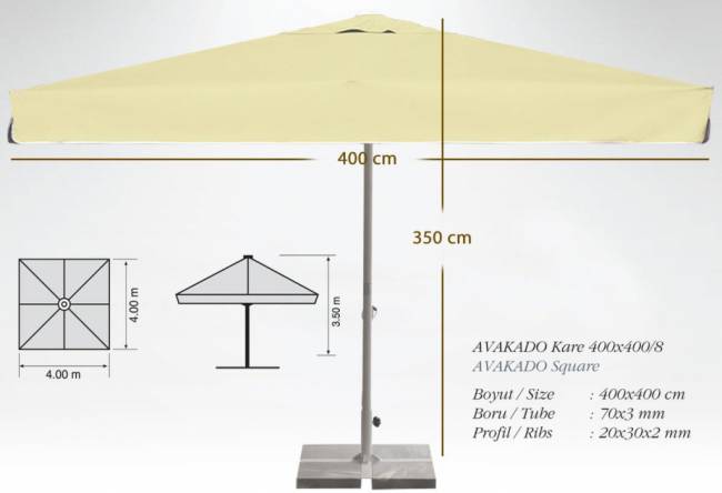 Зонт профессиональный 4х4 м Avocado бежевый 4000х4000 мм Зонт профессиональный 4х4 м Avocado бежевый 4000х4000 мм
