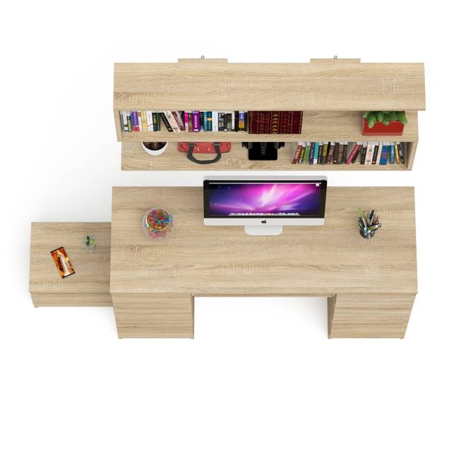 Двухтумбовый стол компьютерный Мори МС-2 с тумбочкой с ящиком и полкой на 1200 цвет дуб сонома