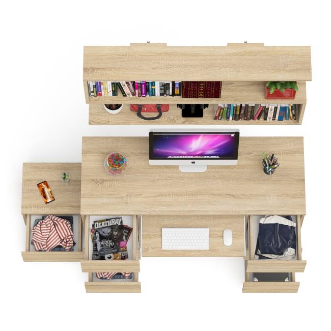 Двухтумбовый стол компьютерный Мори МС-2 с тумбочкой с ящиком и полкой на 1200 цвет дуб сонома