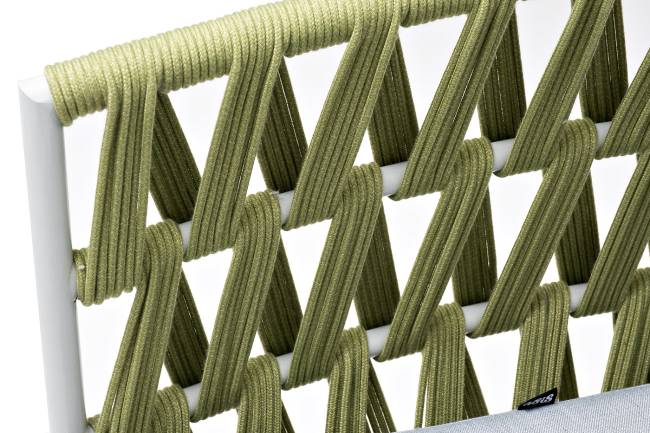 "Диего" диван 2-местный плетеный из роупа, каркас алюминий светло-серый (RAL7035) муар, роуп салатовый меланж круглый, ткань светло-серая "Диего" диван 2-местный плетеный из роупа, каркас алюминий светло-серый (RAL7035) муар, роуп салатовый меланж круглый, ткань светло-серая