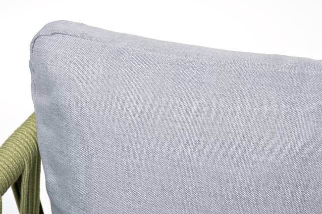 "Диего" диван 2-местный плетеный из роупа, каркас алюминий светло-серый (RAL7035) муар, роуп салатовый меланж круглый, ткань светло-серая "Диего" диван 2-местный плетеный из роупа, каркас алюминий светло-серый (RAL7035) муар, роуп салатовый меланж круглый, ткань светло-серая