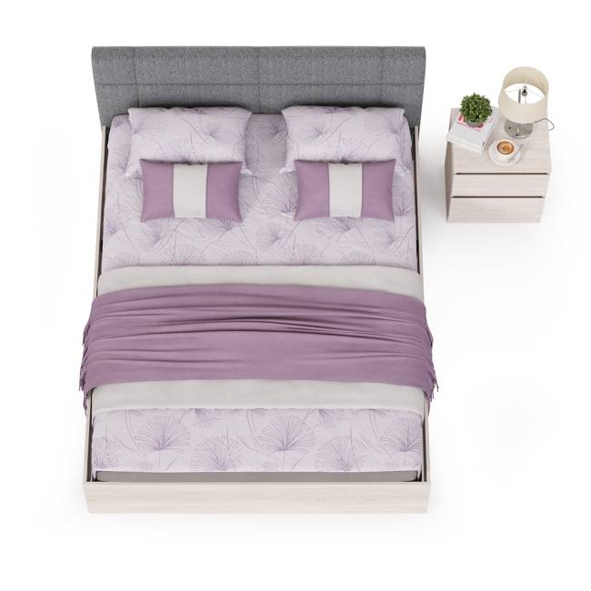 Кровать с мягкой спинкой с основанием и прикроватной тумбочкой Ника цвет ясень анкор светлый