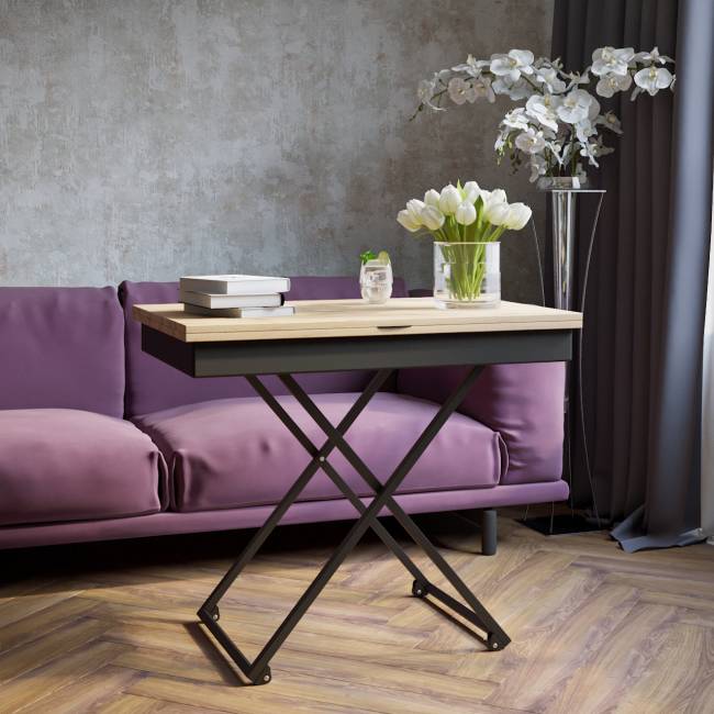 Стол универсальный трансформируемый АНДРЭ Loft ЛДСП дуб вотан/чёрный