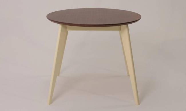 Стол обеденный круглый Сканди К90, слоновая кость/орех