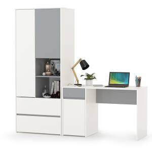 Стол рабочий со шкафом для одежды Торонто цвет белый шагрень/стальной серый