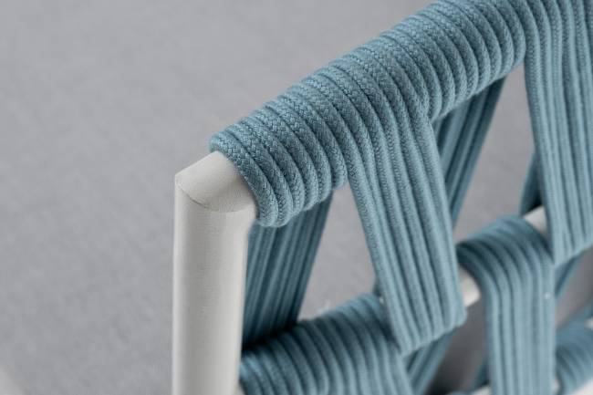 "Диего" диван 2-местный плетеный из роупа, каркас алюминий светло-серый (RAL7035) муар, роуп бирюзовый круглый, ткань светло-серая "Диего" диван 2-местный плетеный из роупа, каркас алюминий светло-серый (RAL7035) муар, роуп бирюзовый круглый, ткань светло-серая