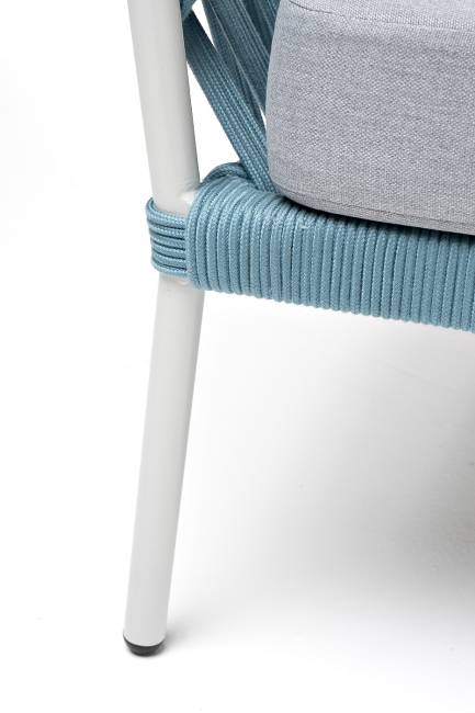 "Диего" диван 2-местный плетеный из роупа, каркас алюминий светло-серый (RAL7035) муар, роуп бирюзовый круглый, ткань светло-серая "Диего" диван 2-местный плетеный из роупа, каркас алюминий светло-серый (RAL7035) муар, роуп бирюзовый круглый, ткань светло-серая