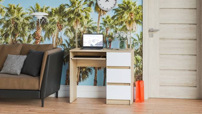 Стол компьютерный три ящика Мори МС-6 правый цвет дуб сонома/белый