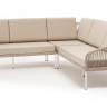 "Канны" диван модульный плетеный из роупа, каркас алюминий белый, роуп бежевый круглый, ткань бежевая 035