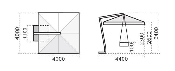 Зонт профессиональный 4х4 м Leonardo Braccio антрацит, слоновая кость 4000х4000 мм