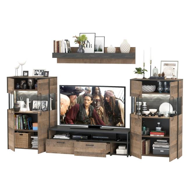 Мебель лофт с подсветкой для гостиной Трувор № 67 цвет дуб гранж песочный/интра