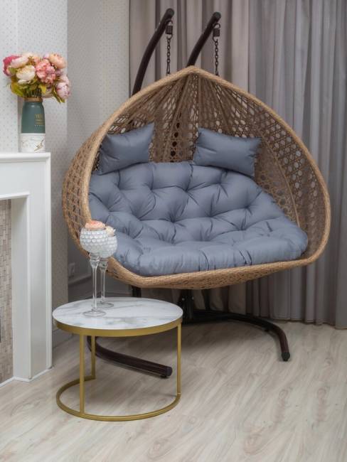 Подвесное двухместное кресло из искусственного ротанга "FRESCO GRANDE", светло-коричневый