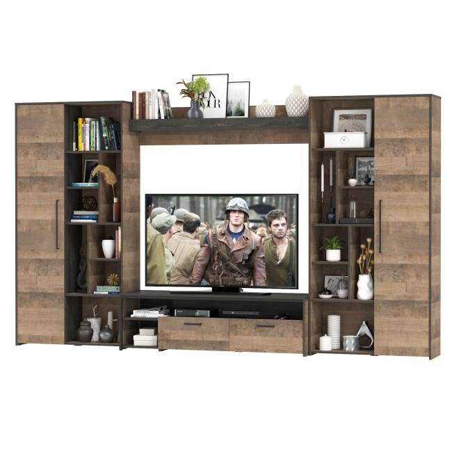 Большая стенка в гостиную в лофт стиле Трувор № 75 цвет дуб гранж песочный/интра Большая стенка в гостиную в лофт стиле Трувор № 75 цвет дуб гранж песочный/интра