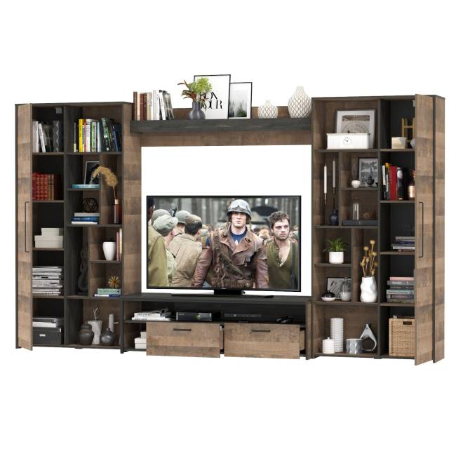 Большая стенка в гостиную в лофт стиле Трувор № 75 цвет дуб гранж песочный/интра Большая стенка в гостиную в лофт стиле Трувор № 75 цвет дуб гранж песочный/интра