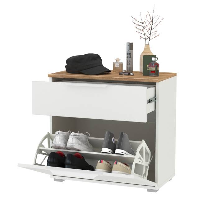 Тумба для обуви Октава 16.127 цвет белый шагрень/дуб крафт золотой