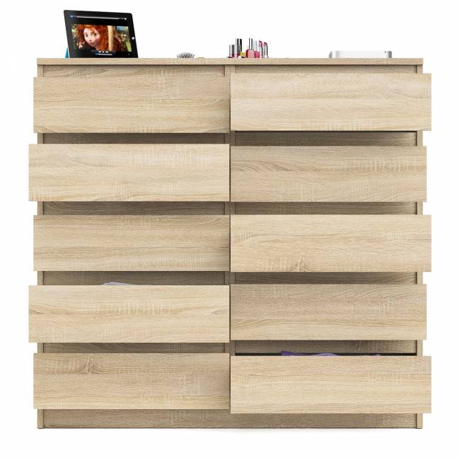 Комод высокий на десять выдвижных ящиков Мори МК1200.10 цвет дуб сонома