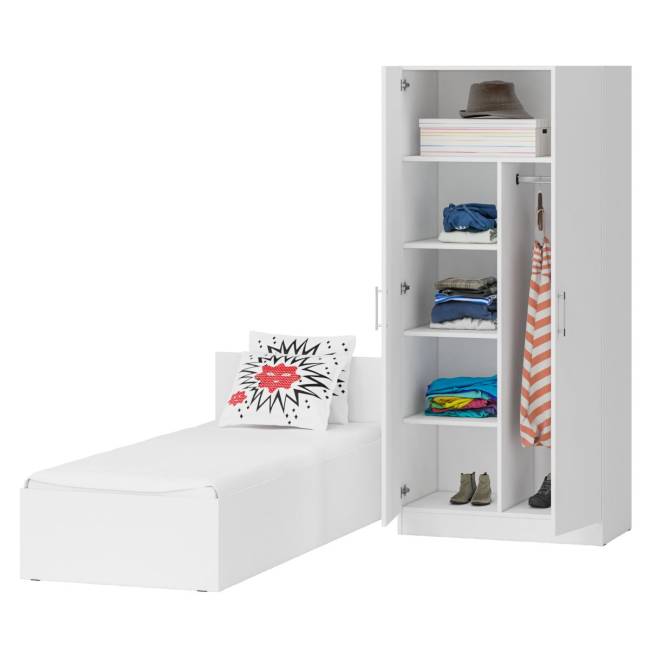 Кровать белая односпальная 800 со шкафом для одежды 2-х створчатым Стандарт цвет белый Кровать белая односпальная 800 со шкафом для одежды 2-х створчатым Стандарт цвет белый