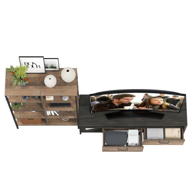 TV-тумба со стеллажом Трувор 13.151.02 цвет дуб гранж песочный/интра TV-тумба со стеллажом Трувор 13.151.02 цвет дуб гранж песочный/интра