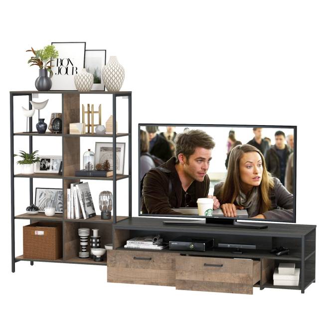 TV-тумба со стеллажом Трувор 13.151.02 цвет дуб гранж песочный/интра TV-тумба со стеллажом Трувор 13.151.02 цвет дуб гранж песочный/интра