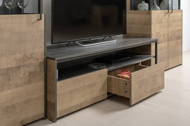 TV-тумба со стеллажом Трувор 13.151.02 цвет дуб гранж песочный/интра TV-тумба со стеллажом Трувор 13.151.02 цвет дуб гранж песочный/интра