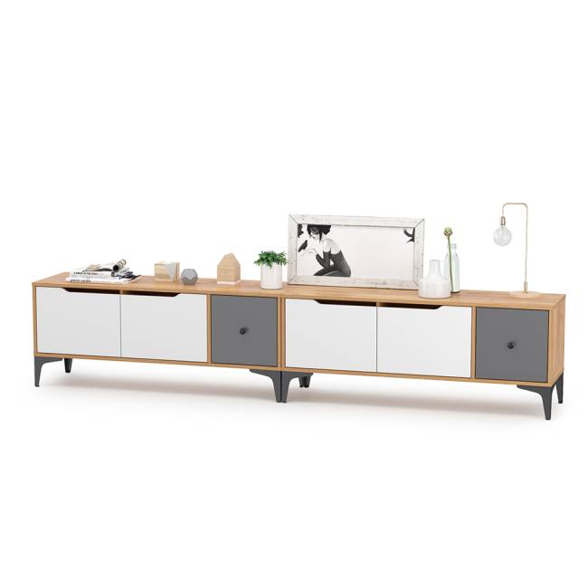 Две тумбы под ТВ Вайс цвет дуб золотой/тёмно-серый/МДФ милк софт