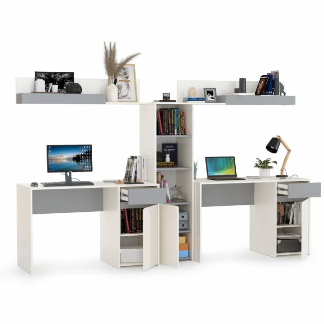 Мебель в детскую для двоих детей Торонто № 16 цвет белый шагрень/стальной серый