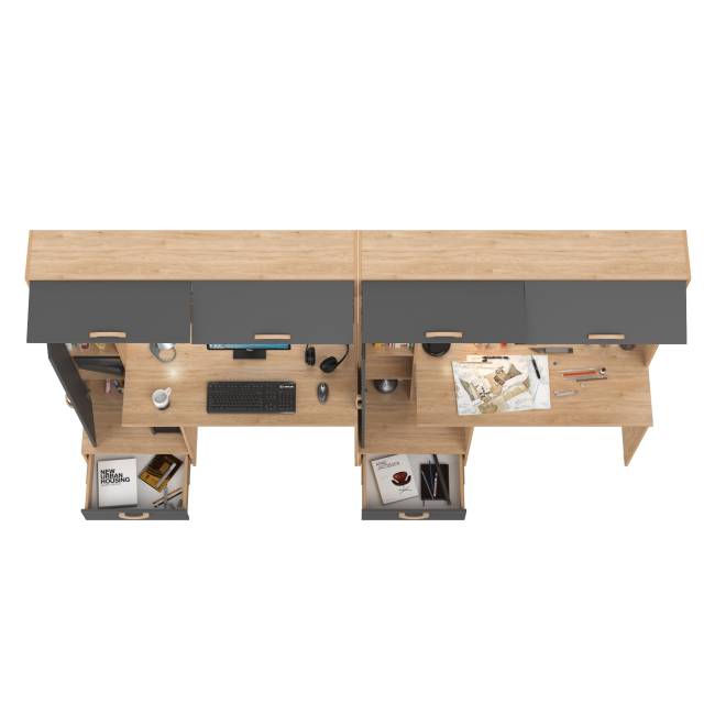 Лайт столы письменные 03.243Н с верхними полочками цвет гикори рокфорд натуральный/тёмно-серый Лайт столы письменные 03.243Н с верхними полочками цвет гикори рокфорд натуральный/тёмно-серый