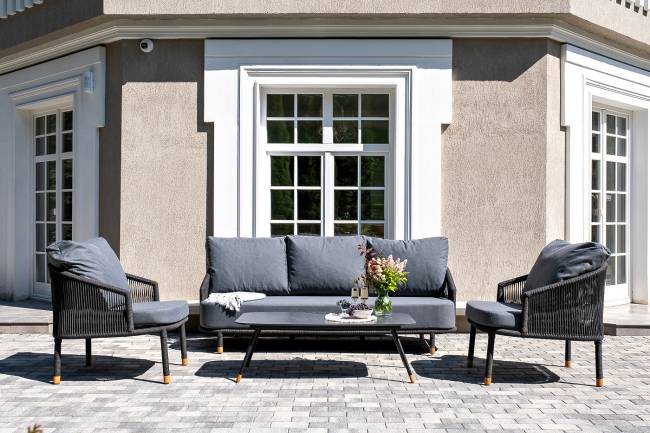 "Верона" лаунж-зона 5-местная плетеная из роупа (веревки), каркас алюминиевый темно-серый, роуп темно-серый "Верона" лаунж-зона 5-местная плетеная из роупа (веревки), каркас алюминиевый темно-серый, роуп темно-серый