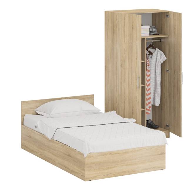 Кровать односпальная 1200 со шкафом для одежды 2-х створчатым Стандарт цвет дуб сонома