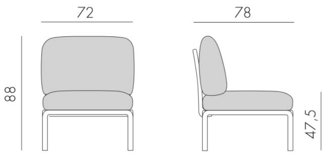 Модуль центральный пластиковый с подушками Komodo Elemento Centrale белый, серый 720х780х880 мм
