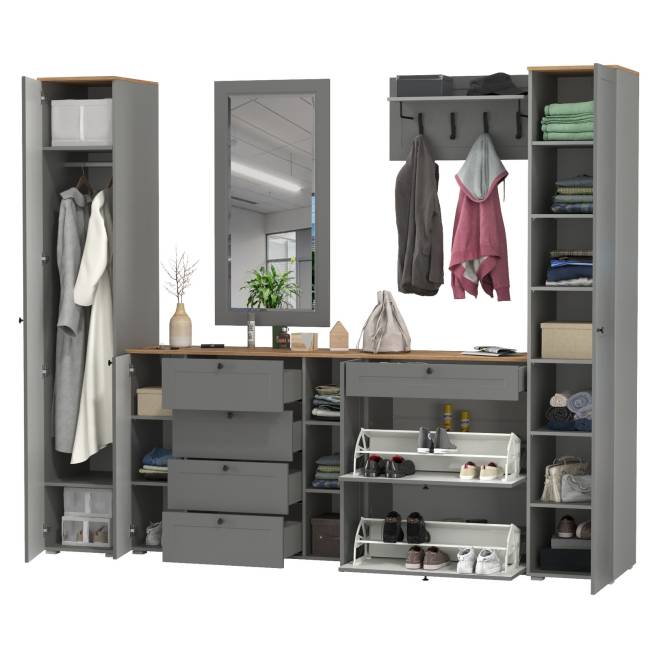 Стенка в прихожую Остин № 58 цвет серый графит/дуб крафт золотой