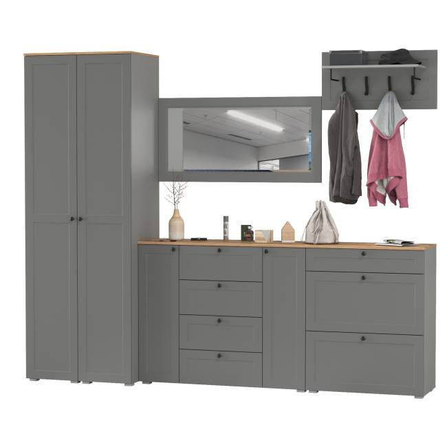 Стенка в прихожую Остин № 58 цвет серый графит/дуб крафт золотой