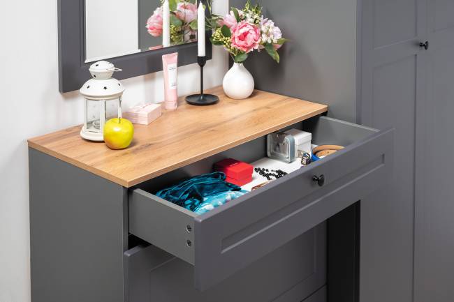 Стенка в прихожую Остин № 58 цвет серый графит/дуб крафт золотой