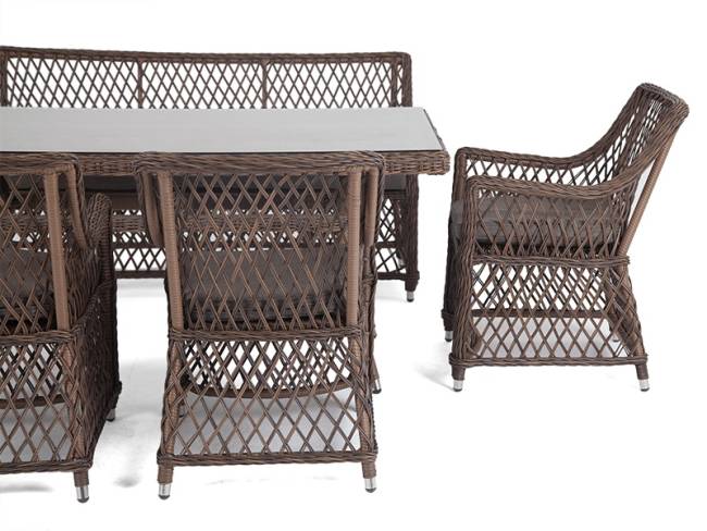 "Катания" обеденная группа плетеная на 6 персон, цвет коричневый