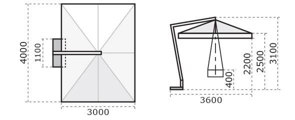 Зонт профессиональный 3х4 м Palladio Braccio имитация ироко, слоновая кость 3000х4000 мм