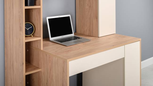Компьютерный стол с системой хранения Комфорт 12.71 цвет гикори рокфорд натуральный/сатин