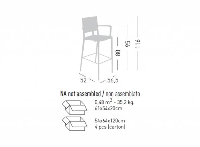Кресло пластиковое барное Kalipa B 565х520х1160 мм
