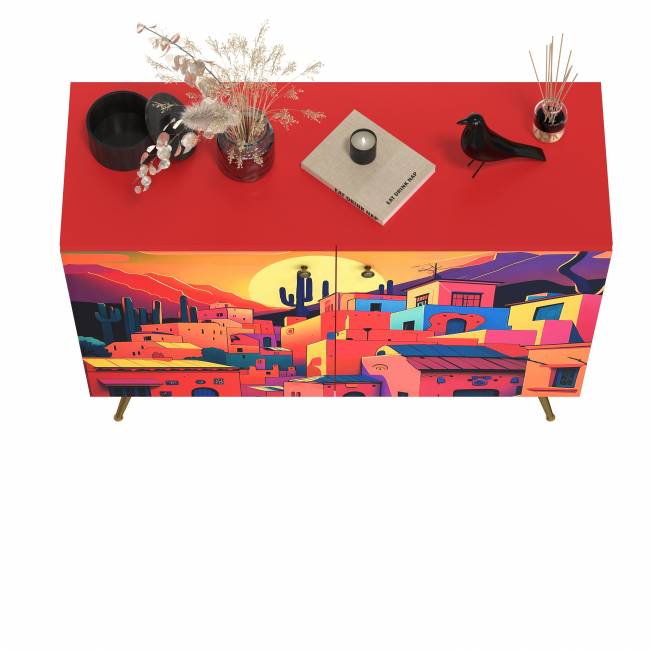 Комод-тумба Кармин 16.230.03 цвет красный/белый, фасады с рисунком Бразильские домики Комод-тумба Кармин 16.230.03 цвет красный/белый, фасады с рисунком Бразильские домики