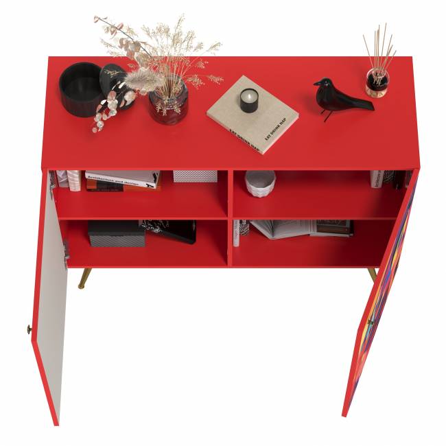 Комод-тумба Кармин 16.230.03 цвет красный/белый, фасады с рисунком Бразильские домики Комод-тумба Кармин 16.230.03 цвет красный/белый, фасады с рисунком Бразильские домики