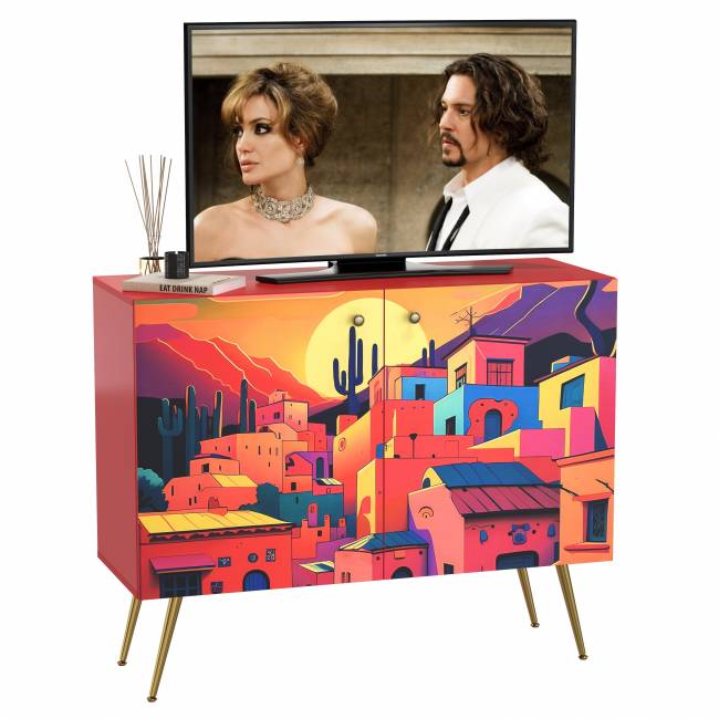 Комод-тумба Кармин 16.230.03 цвет красный/белый, фасады с рисунком Бразильские домики Комод-тумба Кармин 16.230.03 цвет красный/белый, фасады с рисунком Бразильские домики