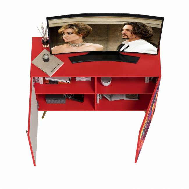 Комод-тумба Кармин 16.230.03 цвет красный/белый, фасады с рисунком Бразильские домики Комод-тумба Кармин 16.230.03 цвет красный/белый, фасады с рисунком Бразильские домики