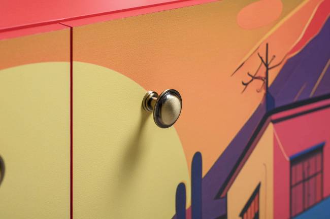 Комод-тумба Кармин 16.230.03 цвет красный/белый, фасады с рисунком Бразильские домики Комод-тумба Кармин 16.230.03 цвет красный/белый, фасады с рисунком Бразильские домики