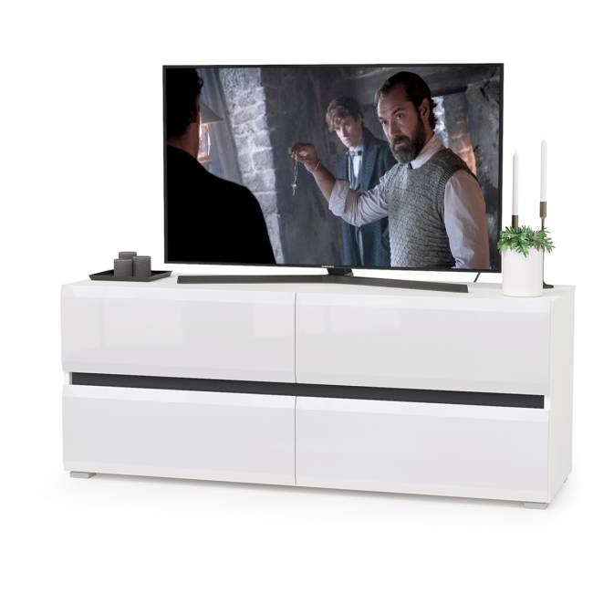 Стенка для гостиной со стеклянными фасадами Сидней цвет белый/чёрный/фасады МДФ белый глянец